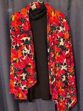 NWOT Jessica London Floral Print Open-Front Top — Pink, Orange & Black  14/16